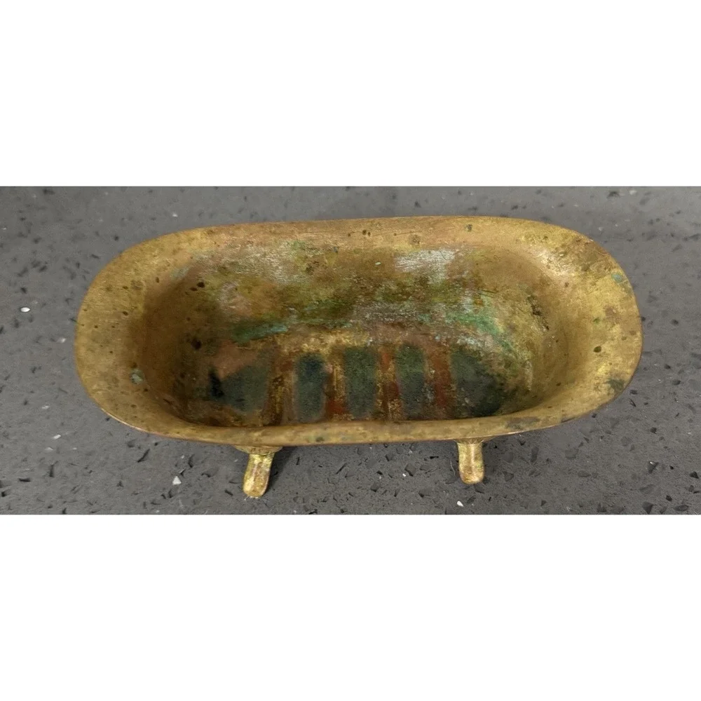 VTG Miniature Solid Brass Claw Foot Bath Tub Dollhouse Soap Dish Planter Holder